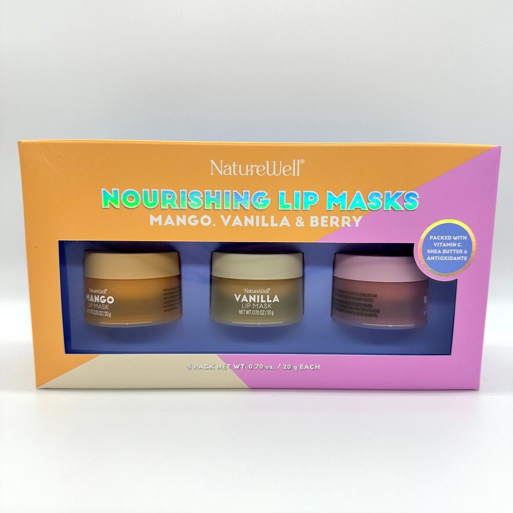 NatureWell Nourishing Lip Masks Mango Vanilla Berry 3 Pack New